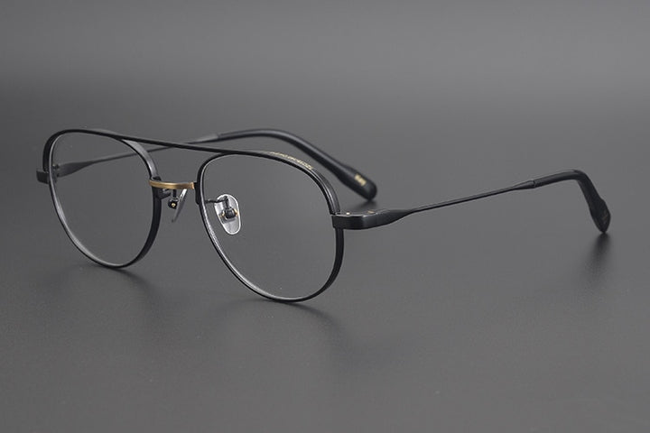 Muzz Unisex Full Rim Oval Round Titanium Double Bridge Frame Eyeglasses 1217 Full Rim Muzz Black Gold