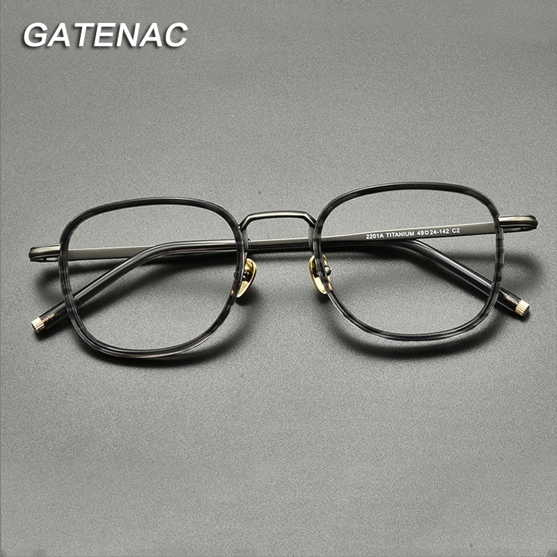 Gatenac Unisex Full Rim Square Titanium Acetate Eyeglasses Gxyj848 Full Rim Gatenac