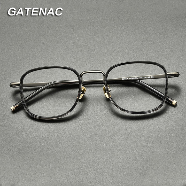 Gatenac Unisex Full Rim Square Titanium Acetate Eyeglasses Gxyj848 Full Rim Gatenac