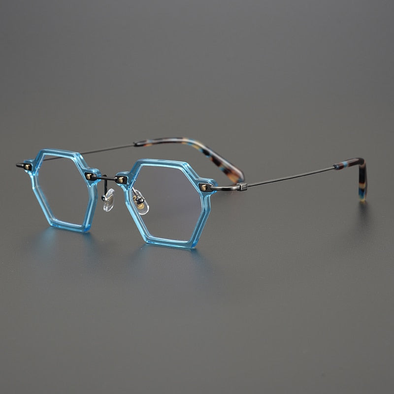 Gatenac Unisex Full Rim Polygonal Square Titanium Acetate Frame Eyeglasses Gxyj754 Full Rim Gatenac Blue