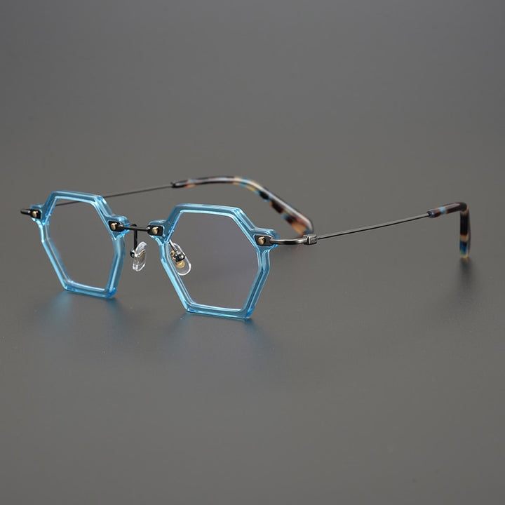 Gatenac Unisex Full Rim Polygonal Square Titanium Acetate Frame Eyeglasses Gxyj754 Full Rim Gatenac Blue