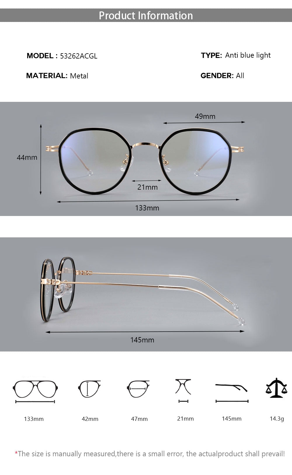 CCspace Unisex Full Rim Irregular Round Tr 90 Titanium Eyeglasses 53262 Full Rim CCspace