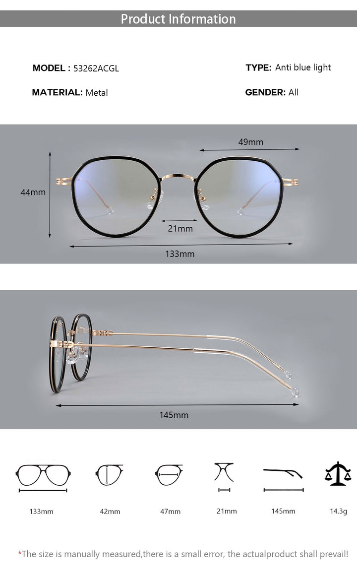 CCspace Unisex Full Rim Irregular Round Tr 90 Titanium Eyeglasses 53262 Full Rim CCspace