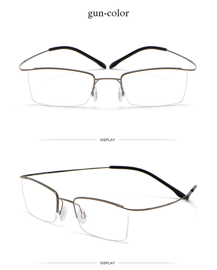 Hotochki Men's Semi Rim Rectangle Titanium Frame Eyeglasses 30004 Semi Rim Hotochki