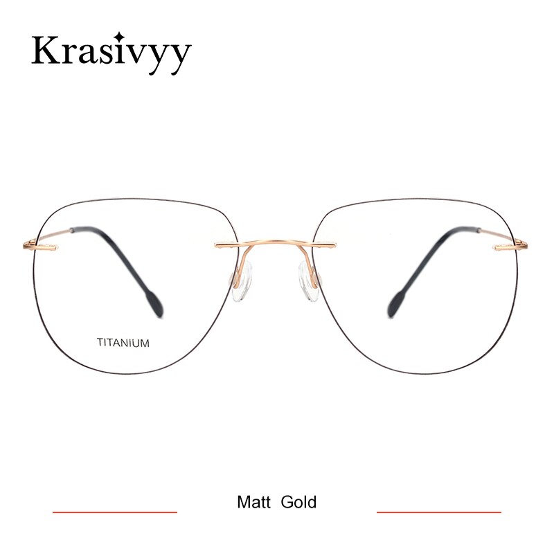 Krasivyy Unisex Rimless Round Flat Top Titanium Eyeglasses Ls05 Rimless Krasivyy Matt Gold China 