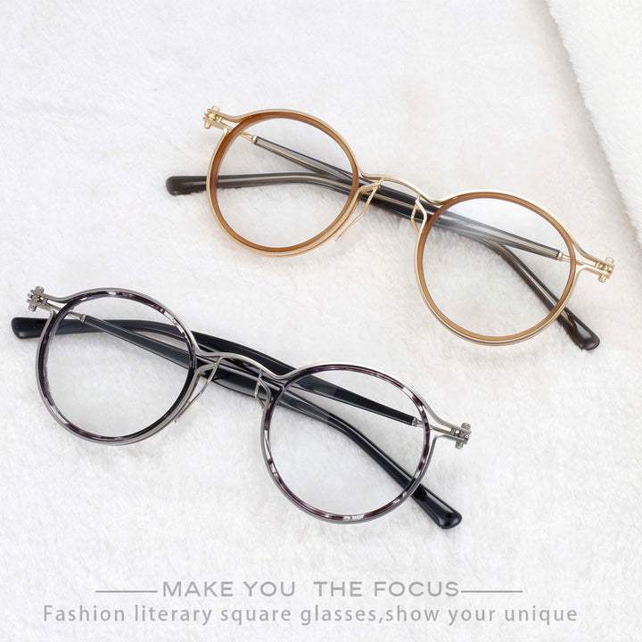 CCspace Unisex Full Rim Square Round Acetate Alloy Steampunk Frame Eyeglasses 54227 Full Rim CCspace