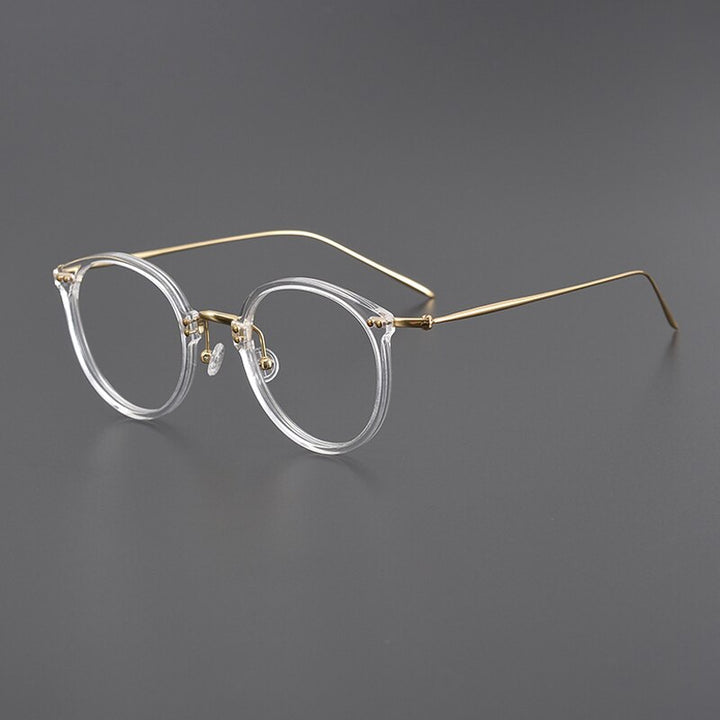 Gatenac Unisex Full Rim Round Square Acetate Titanium Eyeglasses Gxyj1005 Full Rim Gatenac Transparent Gold