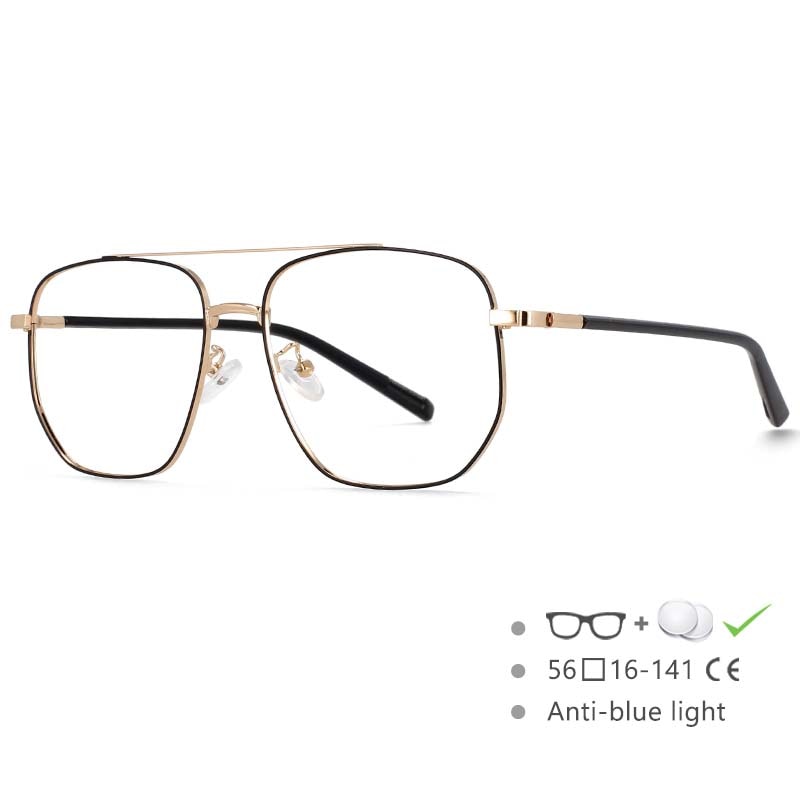 CCspace Unisex Full Rim Oversized Double Bridge Square Alloy Frame Eyeglasses 54596 Full Rim CCspace black-gold China