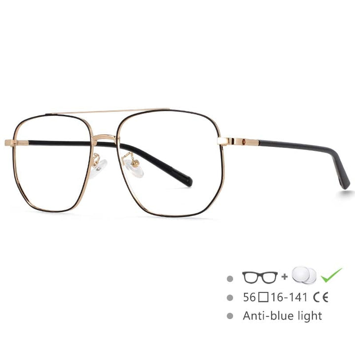 CCspace Unisex Full Rim Oversized Double Bridge Square Alloy Frame Eyeglasses 54596 Full Rim CCspace black-gold China