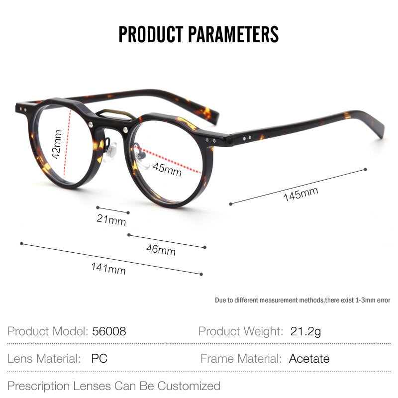 Muzz Unisex Full Rim Round Acetate Frame Double Bridge Eyeglasses 56008 Full Rim Muzz