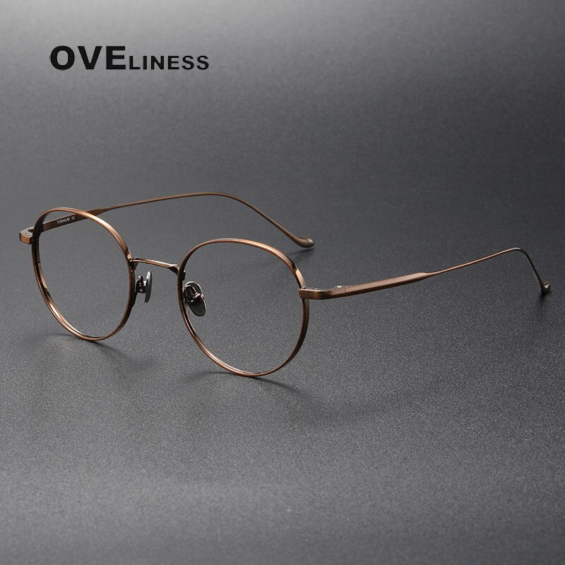 Oveliness Unisex Full Rim Round Titanium Eyeglasses Chordc Full Rim Oveliness bronze