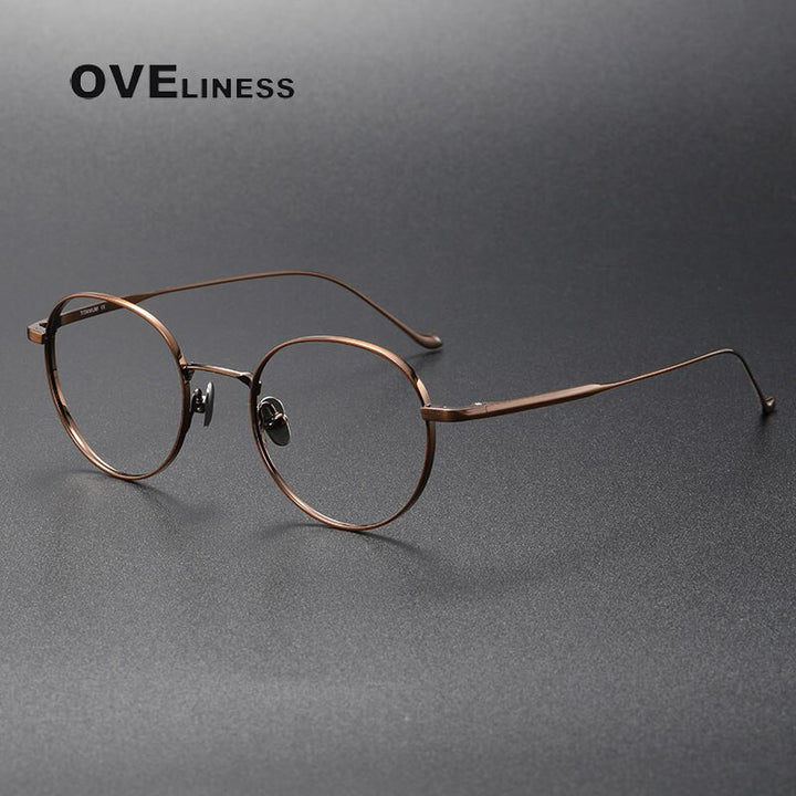Oveliness Unisex Full Rim Round Titanium Eyeglasses Chordc Full Rim Oveliness bronze