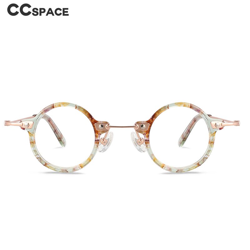 CCspace Unisex Full Rim Small Round Acetate Titanium Eyeglasses 55324 Full Rim CCspace