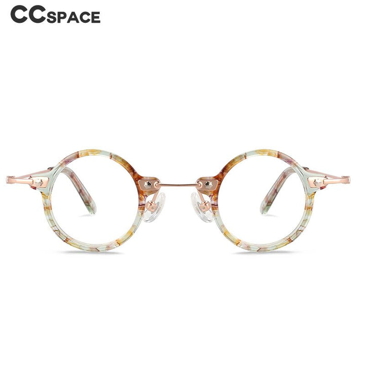 CCspace Unisex Full Rim Small Round Acetate Titanium Eyeglasses 55324 Full Rim CCspace