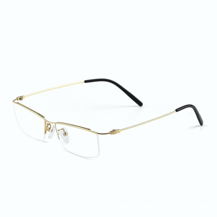 Hdcrafter Men's Semi Rim Square Titanium Eyeglasses 6688 Semi Rim Hdcrafter Eyeglasses Gold