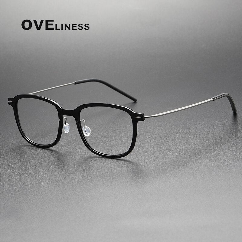 Oveliness Unisex Full Rim Square Acetate Titanium Eyeglasses 6510 Full Rim Oveliness black gun