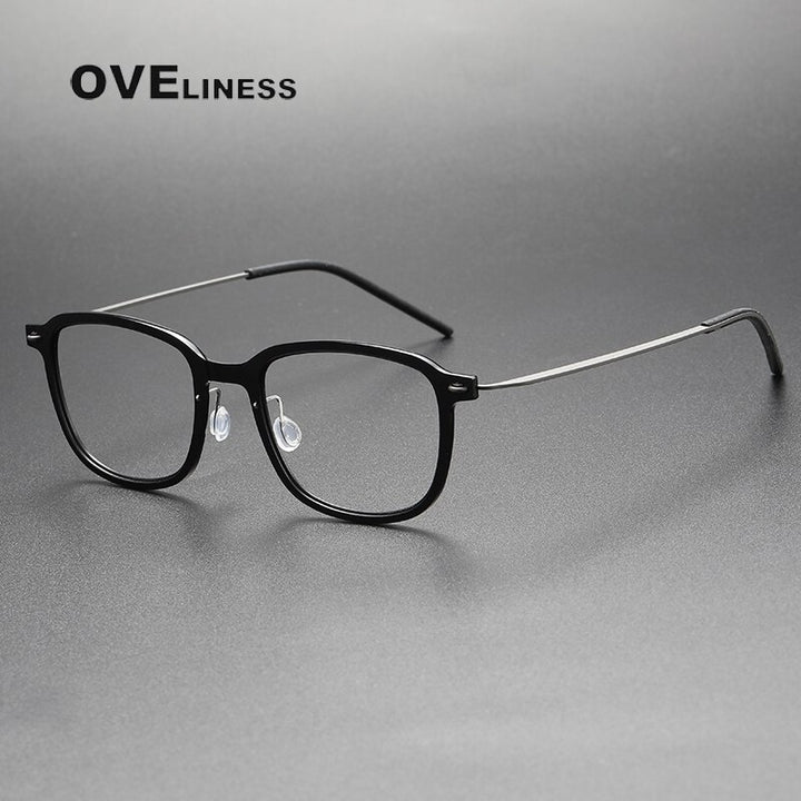 Oveliness Unisex Full Rim Square Acetate Titanium Eyeglasses 6510 Full Rim Oveliness black gun