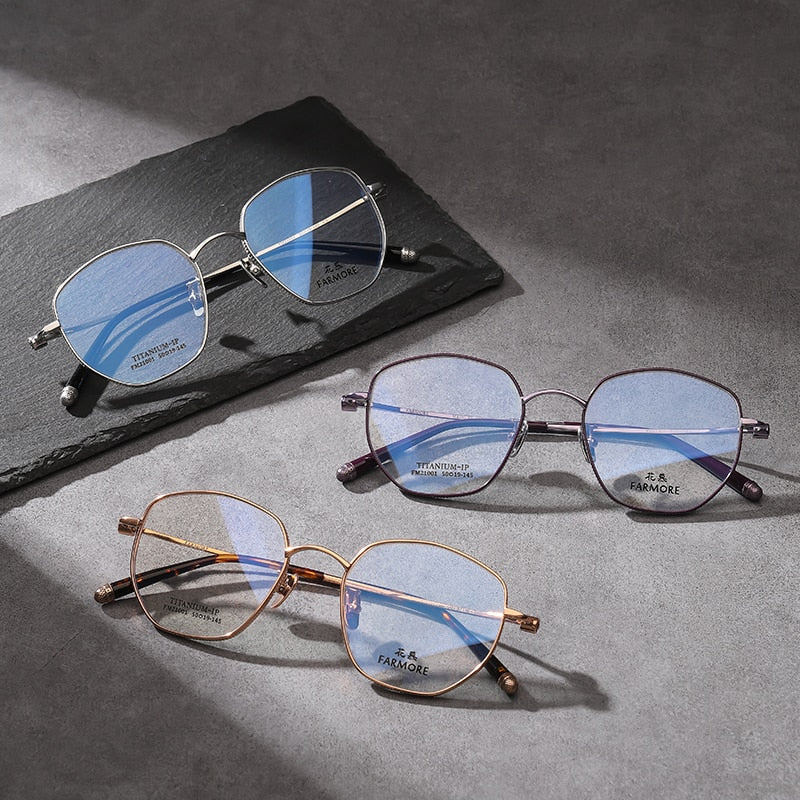 Reven Jate Unisex Full Rim Polygon Square Titanium Eyeglasses Fm21001 Full Rim Reven Jate