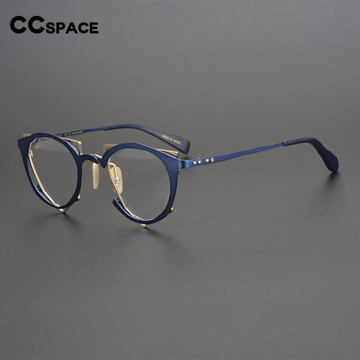 CCspace Unisex Full Rim Irregular Cat Eye Handcrafted Titanium Eyeglasses 55657 Full Rim CCspace