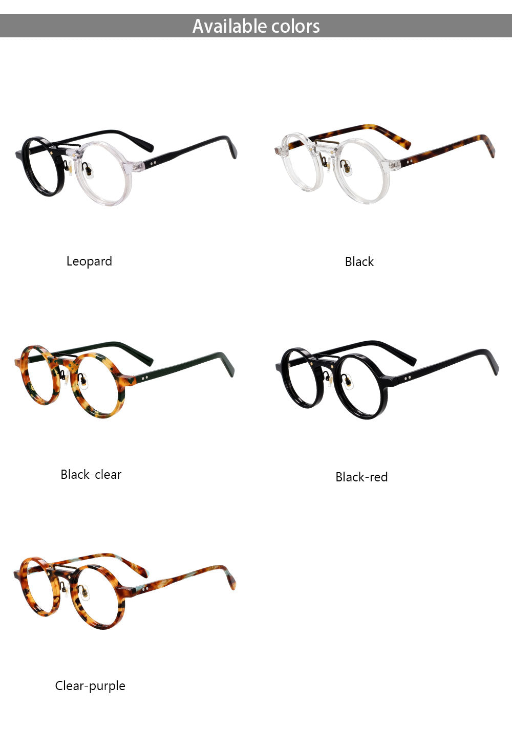 CCspace Unisex Full Rim Round Acetate Alloy Double Bridge Eyeglasses 54554 Full Rim CCspace