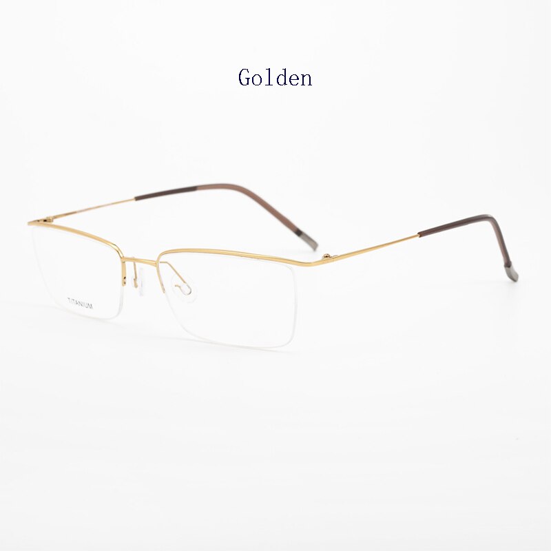 Hdcrafter Men's Semi Rim Square Titanium Eyeglasses 5502 Semi Rim Hdcrafter Eyeglasses Gold