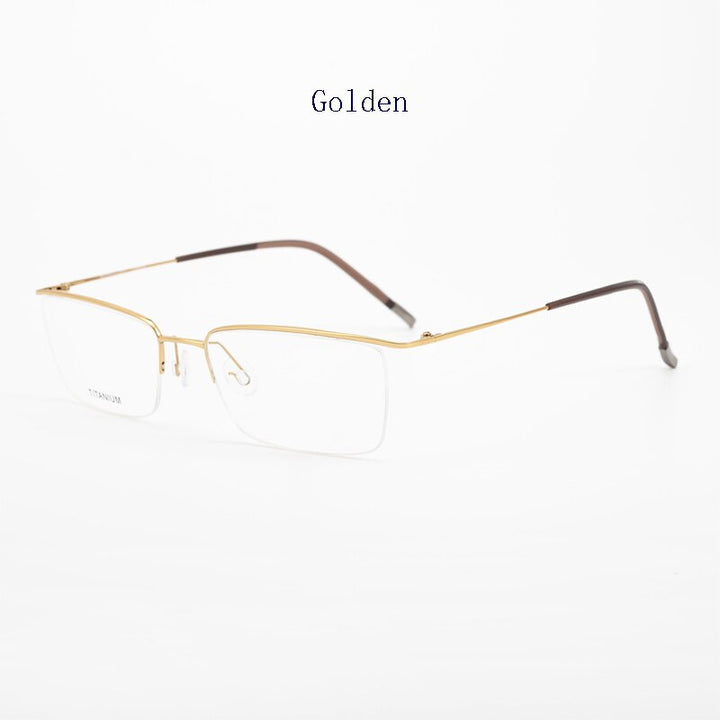 Hdcrafter Men's Semi Rim Square Titanium Eyeglasses 5502 Semi Rim Hdcrafter Eyeglasses Gold
