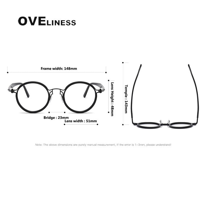 Oveliness Unisex Full Rim Round Acetate Titanium Eyeglasses 5862 Full Rim Oveliness