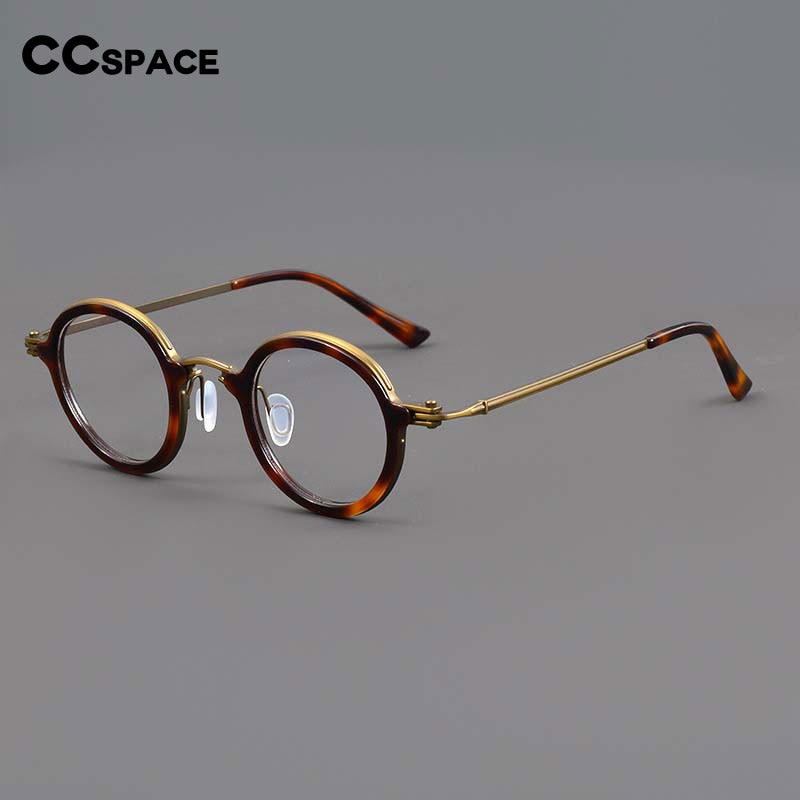 CCspace Unisex Full Rim Irregular Round Acetate Titanium Eyeglasses 54698 Full Rim CCspace