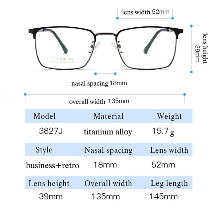 Handoer Men's Full Rim Square Titanium Alloy Eyeglasses 3827j Full Rim Handoer   