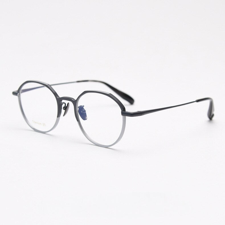 CCspace Unisex Full Rim Round Titanium Eyeglasses 55458 Full Rim CCspace BlackSilverC2 China
