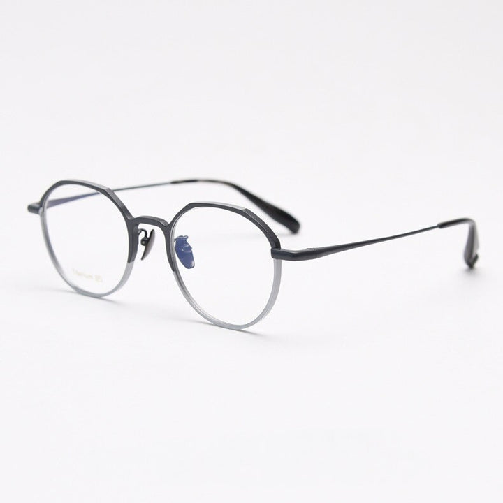 CCspace Unisex Full Rim Round Titanium Eyeglasses 55458 Full Rim CCspace BlackSilverC2 China