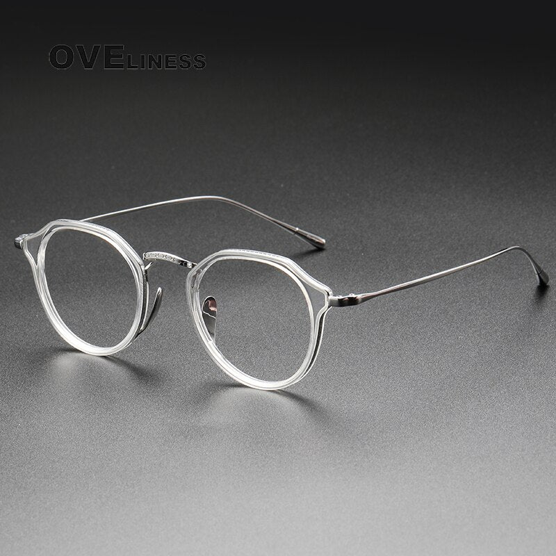 Oveliness Unisex Full Rim Oversized Square Round Acetate Titanium Eyeglasses 1113 Full Rim Oveliness clear silver