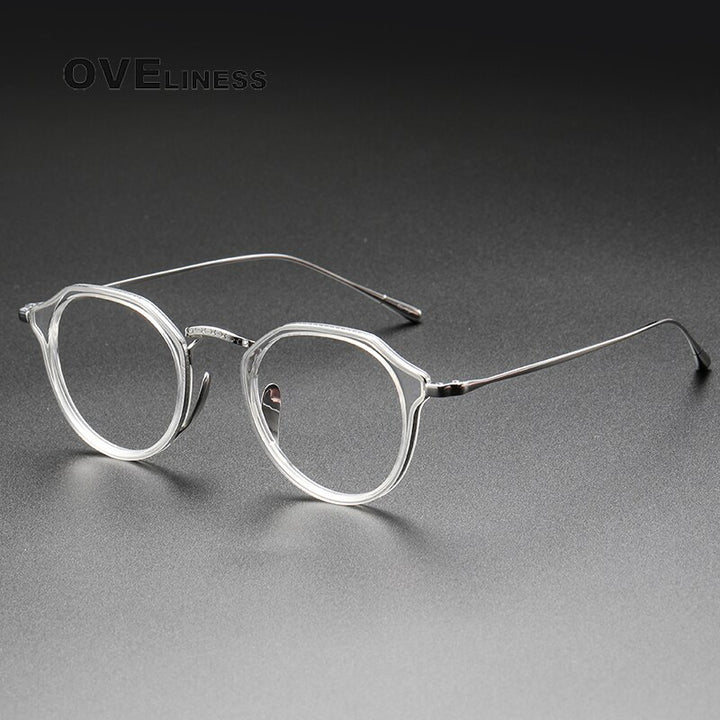 Oveliness Unisex Full Rim Oversized Square Round Acetate Titanium Eyeglasses 1113 Full Rim Oveliness clear silver