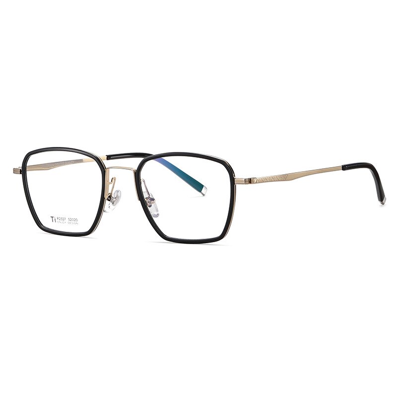 Bclear Unisex Full Rim Irregular Square Titanium Acetate Eyeglasses Nwd2327 Full Rim Bclear Bright Black gold