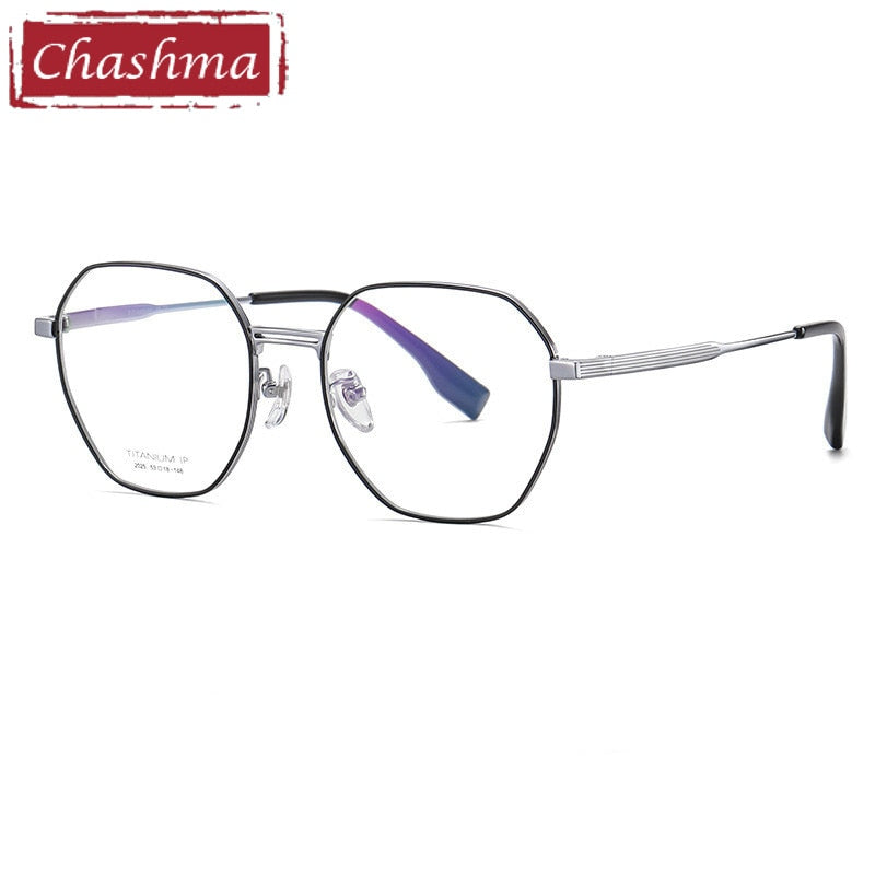 Chashma Ottica Unisex Full Rim Polygon Square Titanium Eyeglasses 2025 Full Rim Chashma Ottica Black Silver  