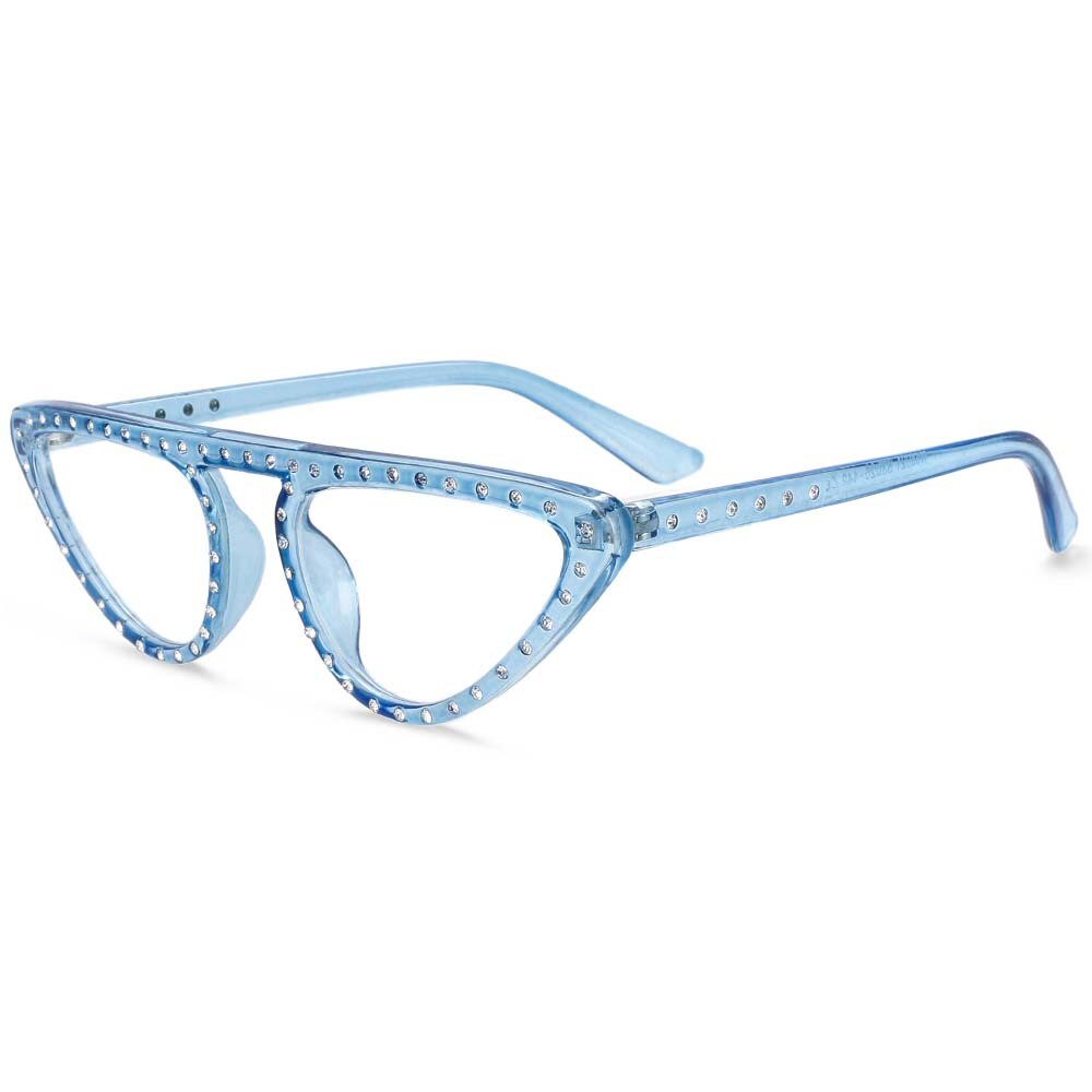 CCspace Women's Full Rim Polygon Cat Eye Jewelled Resin Frame Eyeglasses 54134 Full Rim CCspace Blue