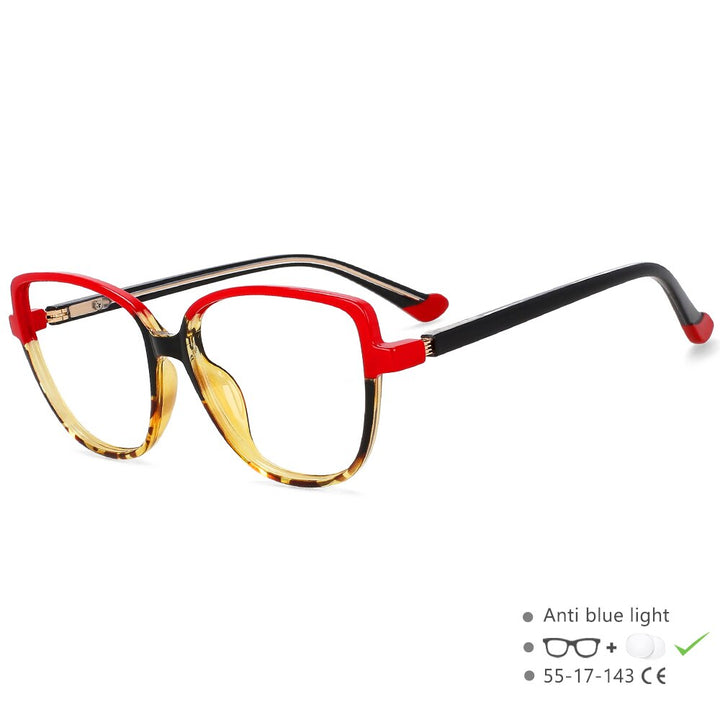 CCspace Unisex Full Rim Square Cat Eye Tr 90 Titanium Eyeglasses 55682 Full Rim CCspace China RedLeopard