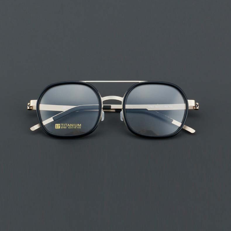 CCspace Women's Full Rim Round Square Double Bridge Titanium Acetate Eyeglasses 55022 Full Rim CCspace BlackGold China