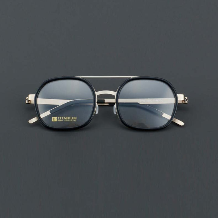 CCspace Women's Full Rim Round Square Double Bridge Titanium Acetate Eyeglasses 55022 Full Rim CCspace BlackGold China