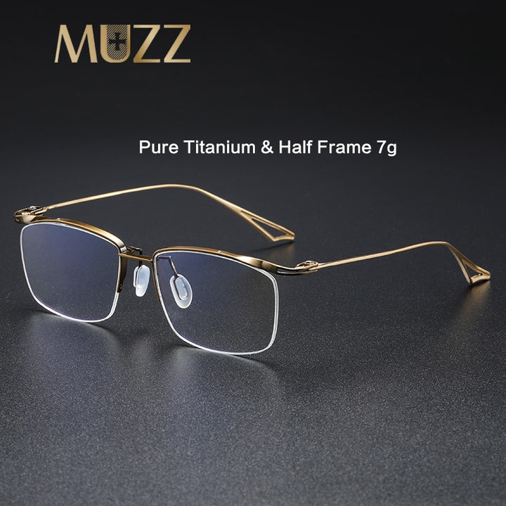Muzz Men's Semi Rim Rectangle IP Titanium Eyebrow Frame Eyeglasses 04 Semi Rim Muzz