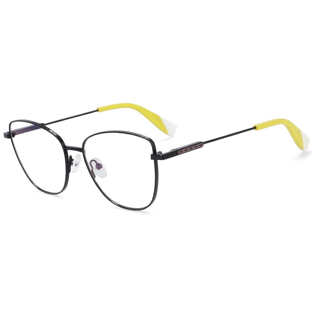 CCspace Women's Full Rim Oversized Square Alloy Frame Eyeglasses 54260 Full Rim CCspace China black-yellow