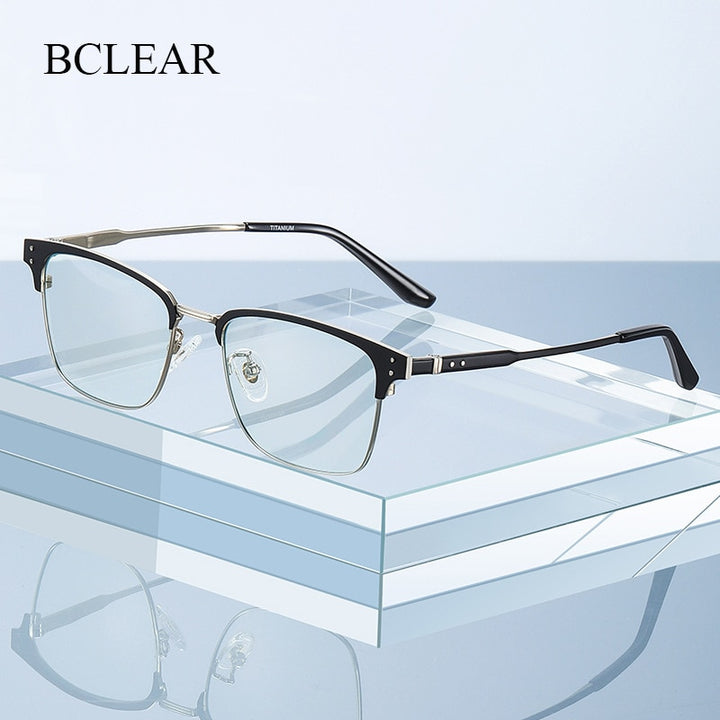 Bclear Unisex Full Rim Square Eyebrow Line Titanium Eyeglasses Wd916 Full Rim Bclear