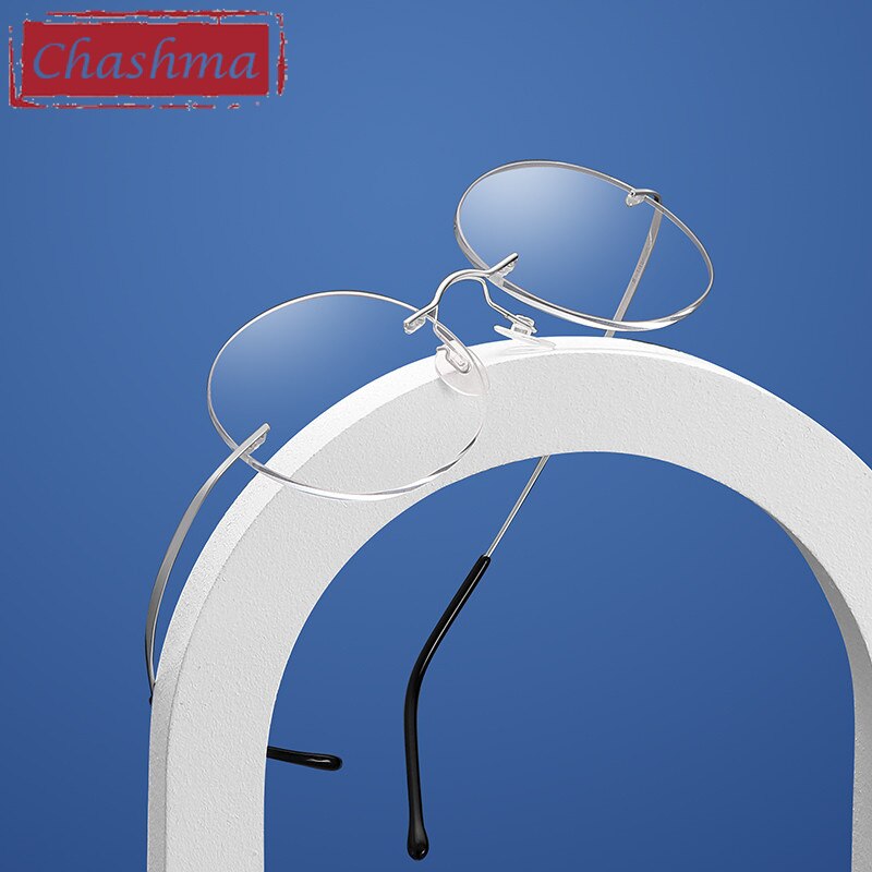 Chashma Unisex Rimless Round 2g Titanium Eyeglasses 6074 Customizable Lens Shape Rimless Chashma