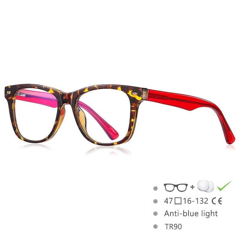 CCspace Children's Unisex Full Rim Square Tr 90 Titanium Frame Eyeglasses 54574 Full Rim CCspace Leopard-red China