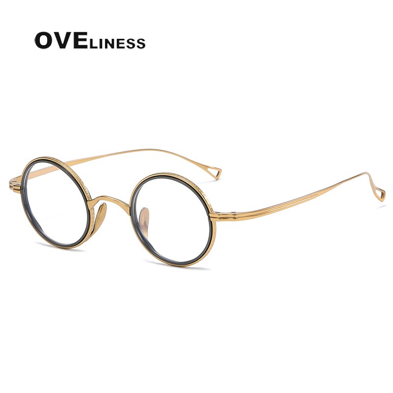 Oveliness Unisex Full Rim Round Acetate Titanium Eyeglasses 123 Full Rim Oveliness gold gun