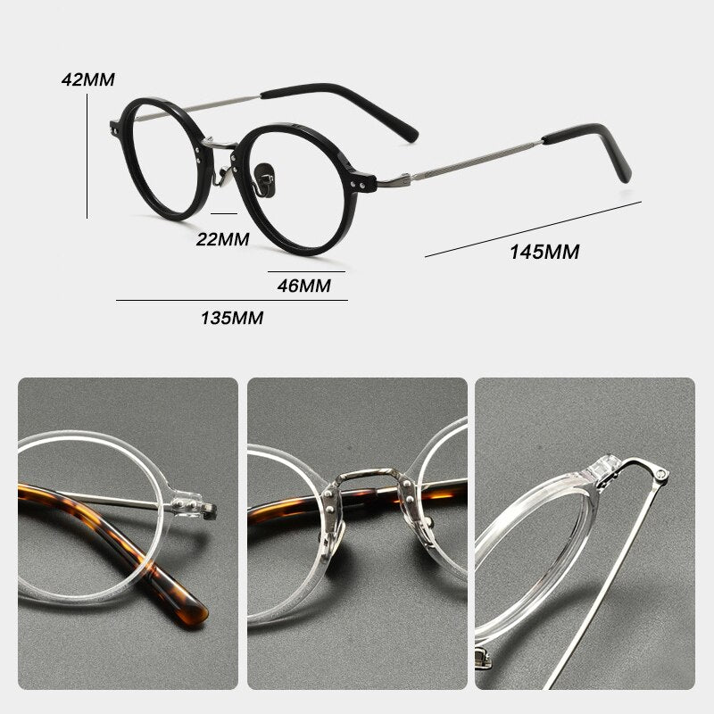 Gatenac Unisex Full Rim Round Titanium Acetate Eyeglasses Gxyj854 Full Rim Gatenac