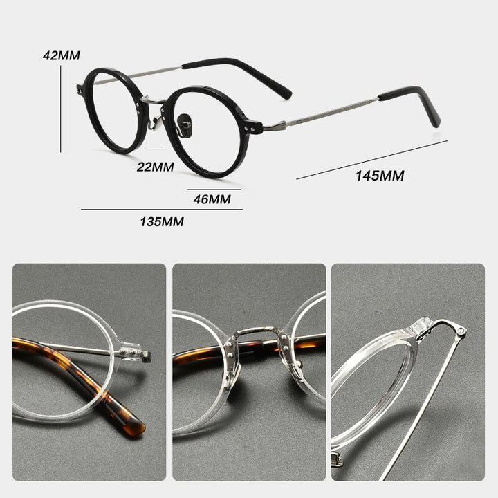 Gatenac Unisex Full Rim Round Titanium Acetate Eyeglasses Gxyj854 Full Rim Gatenac