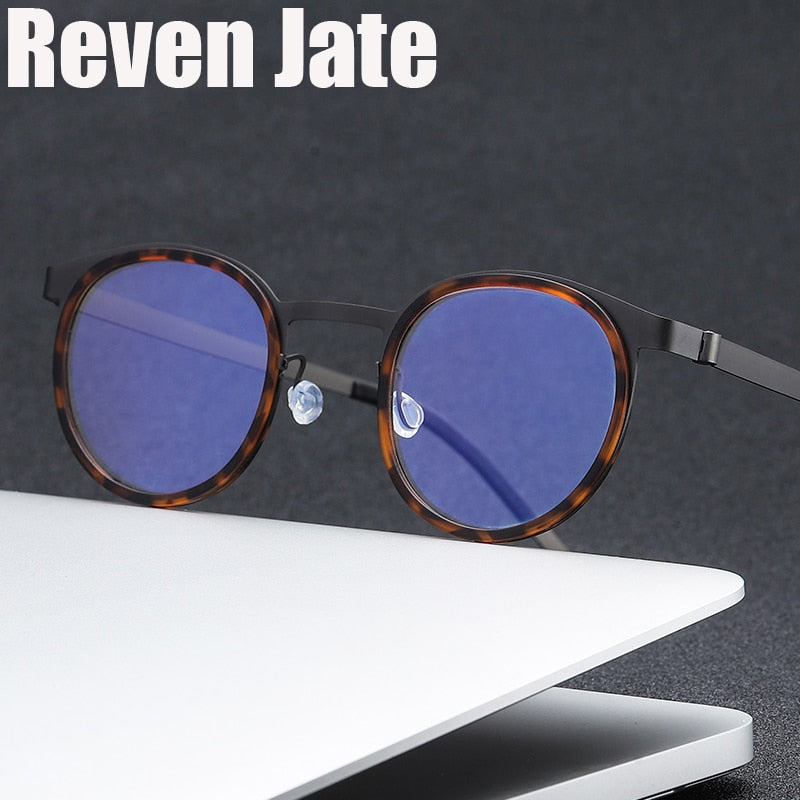 Reven Jate Unisex Full Rim Round Titanium Acetate Eyeglasses 9704 Full Rim Reven Jate