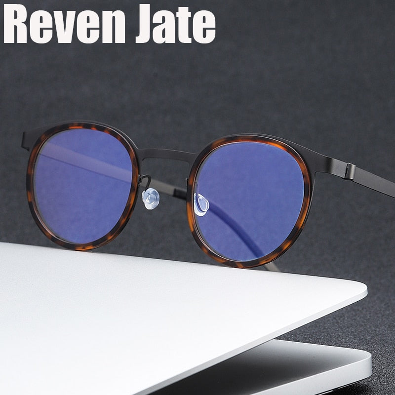 Reven Jate Unisex Full Rim Round Titanium Acetate Eyeglasses 9704 Full Rim Reven Jate   