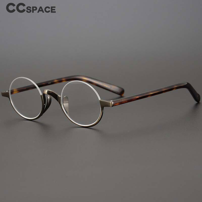 CCspace Unisex Semi Rim Round Acetate Titanium Eyeglasses 53703 Semi Rim CCspace